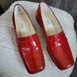 Talbots Margo Red Patent Leather Loafers Women’s 7M Square Toe Slip On Spain